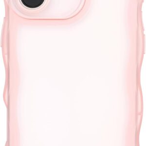 IPhone 16 Case, Clear Pink Curly Wave Frame Anti Slip Soft TPU Shockproof Cover for Girls Women