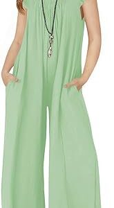 Girls Wide Leg Loose Jumpsuit Kids Casual Ruffle Sleeve Round Neck Romper