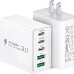 2Pack USB C Fast Charger Block,50W 5-Port USB C Wall Charger Brick,2 USB A & 3 USB C PD3.0