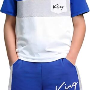 Boys Summer Outfits Set Kids Short Sleeve Top T-Shirt & Shorts Color Block Clothing Sets