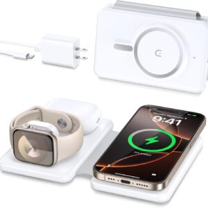 Magnetic Wireless Charger for iPhone: 3 in 1 Travel Charging Station for Apple Devices for iPhone 16 15 14 13 12 Pro Max Plus