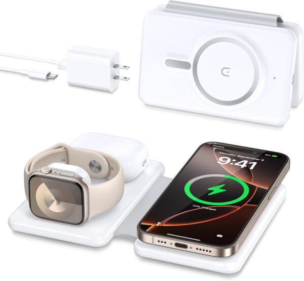 Magnetic Wireless Charger for iPhone: 3 in 1 Travel Charging Station for Apple Devices for iPhone 16 15 14 13 12 Pro Max Plus