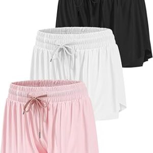 3 Packs Girls Butterfly Shorts 2 in 1 Girls Athletic Shorts Youth Flowy Shorts for Active, Running,Basketball