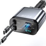 Fast Charger 4 in 1 Retractable Car Charger 69W,USB-C Fast Car Accessories,Compatible with All iPhones All Android Phones