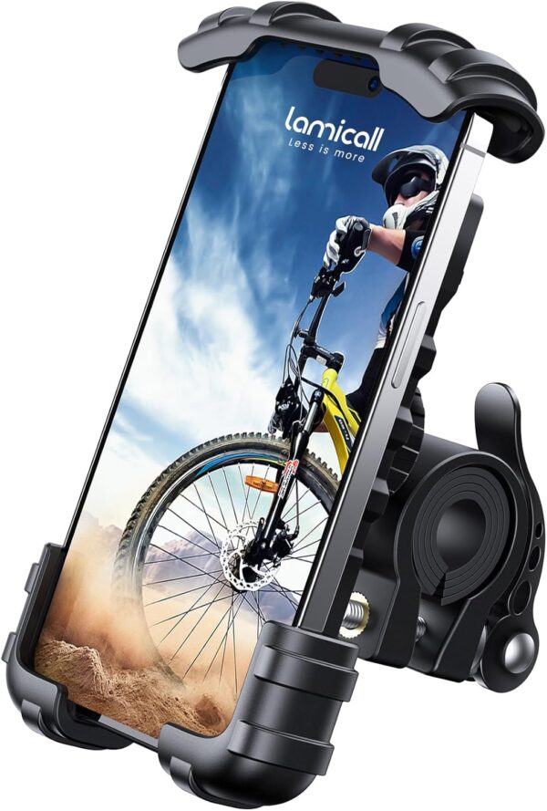 Motorcycle Phone Holder, Handlebar Cell Phone Clamp, Scooter Phone Clip for iPhone 16 Pro Max/Plus, 15 Pro Max, S10, S20, More 4.7" to 6.8" Smartphones