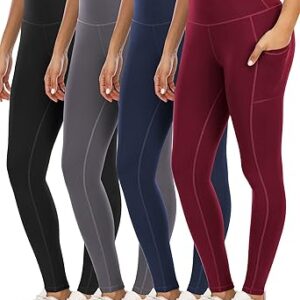 4 Pack Leggings with Pockets for Women,High Waist Tummy Control Workout Yoga Pants