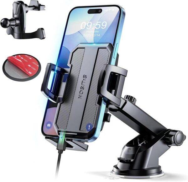 Upgraded 3-in-1 Car Phone Holder Mount [Powerful Suction] Phone Mount for Car Dashboard Air Vent Windshield