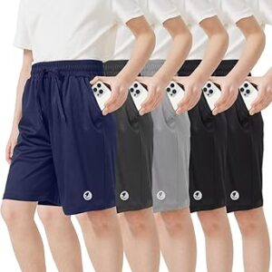 5 Pack Boys Athletic Shorts with Pockets Active Youth Basketball Shorts
