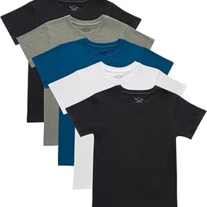 Hanes Boys' Originals Crewneck Undershirts Pack, Stretch Cotton, Black & Assorted, 5-Pack