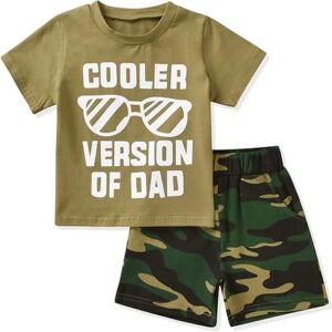 Summer Clothes Outfits Little Kids Short Sleeve Funny Letter Print T-Shirt Camo Shorts Clothing Set