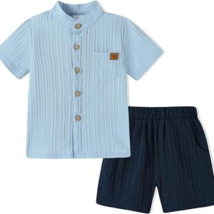 WESIDOM Toddler Boy Clothes Button-Down Shirts+Short Sets Boy's 2 Piece Beach Outfits with Pockets 18M-7Y