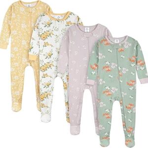 Gerber Baby Girls' 4-Pack Footed Pajamas