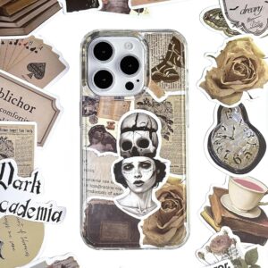 Stickers Set Includes 1 Clear Phone Case, 2 Case Cards, and Dark Sticker 50pcs for iPhone 16 (Brown)