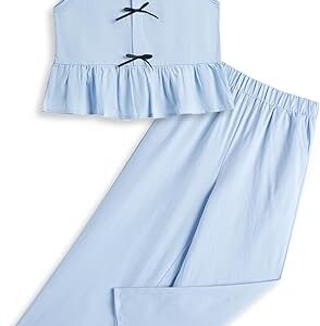 Girls’ Clothing Sets Sleeveless Bow Crop Top Wide Leg Linen Pants
