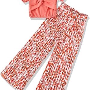 Summer Puff Sleeve Smocked Shirt Top Wide Leg Pants Outfits Kids