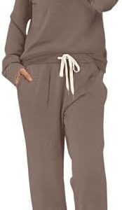WIHOLL Lounge Sets for Women 2 Piece Outfits Chocolate Brown Fall Clothes Sweatsuits Button Down School Outfits