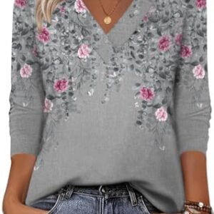 Zeagoo Fall Tops for Women Casual Long Sleeve Shirts Boho Tshirts V Neck Tee Going Out Clothes at Amazon Women’s Clothing store