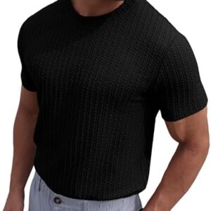 Sailwind Men’s Knit T Shirt Short Sleeve Crewneck Textured Casual Summer Knitted Pullover Tee Black |